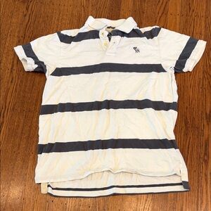 Abercrombie & Fitch Striped Muscle Polo – White & Navy – Tagged XXL (Fits Like L